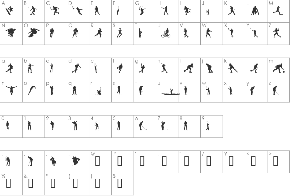 4YEOSPORT font character map preview