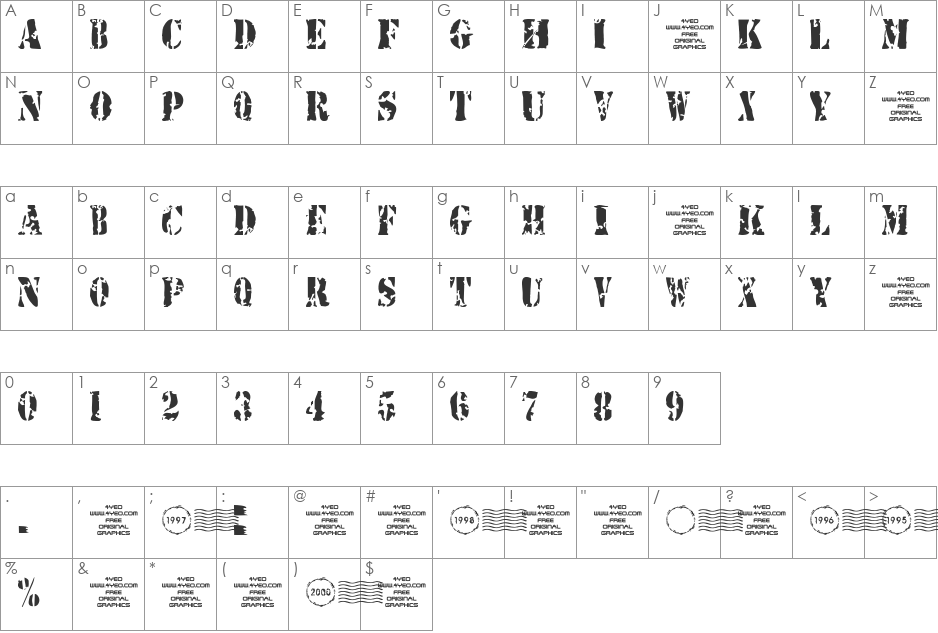 4YEOstamp font character map preview