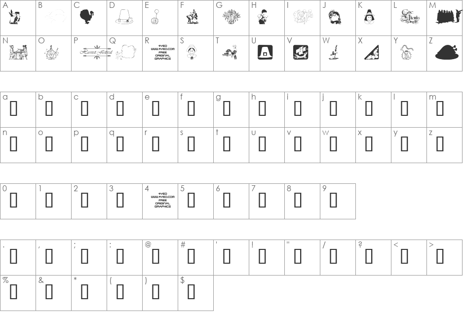 4YEOTHANKS font character map preview