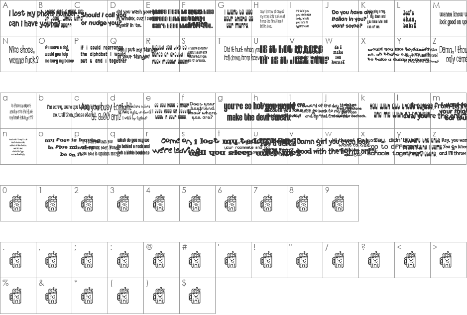 52 Pickup font character map preview