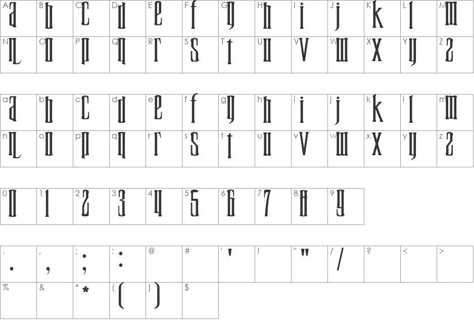 5AM Delithium font character map preview