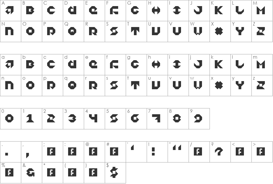 5Dagger Unicase font character map preview