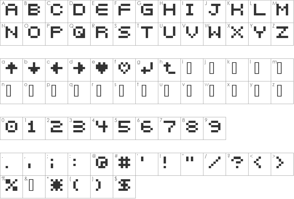 5px2bus font character map preview
