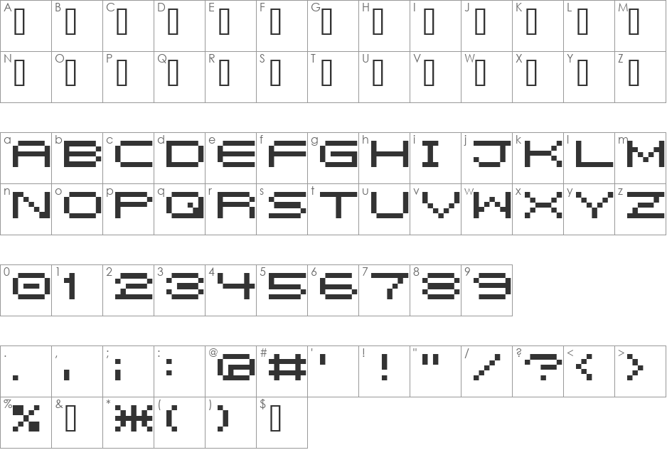 5pxbus font character map preview