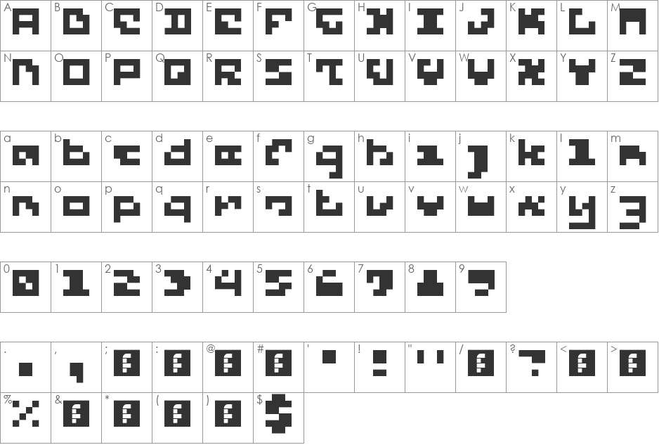 5Skware font character map preview
