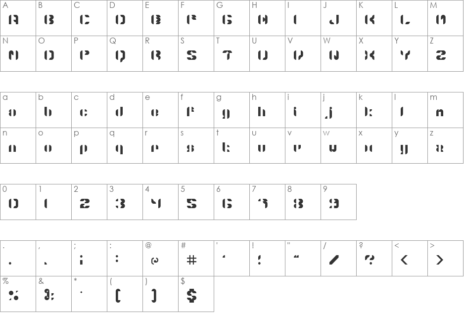 5Structonix font character map preview