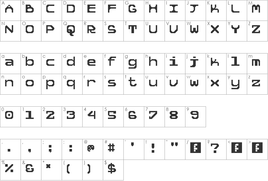 5Tekknosystem font character map preview