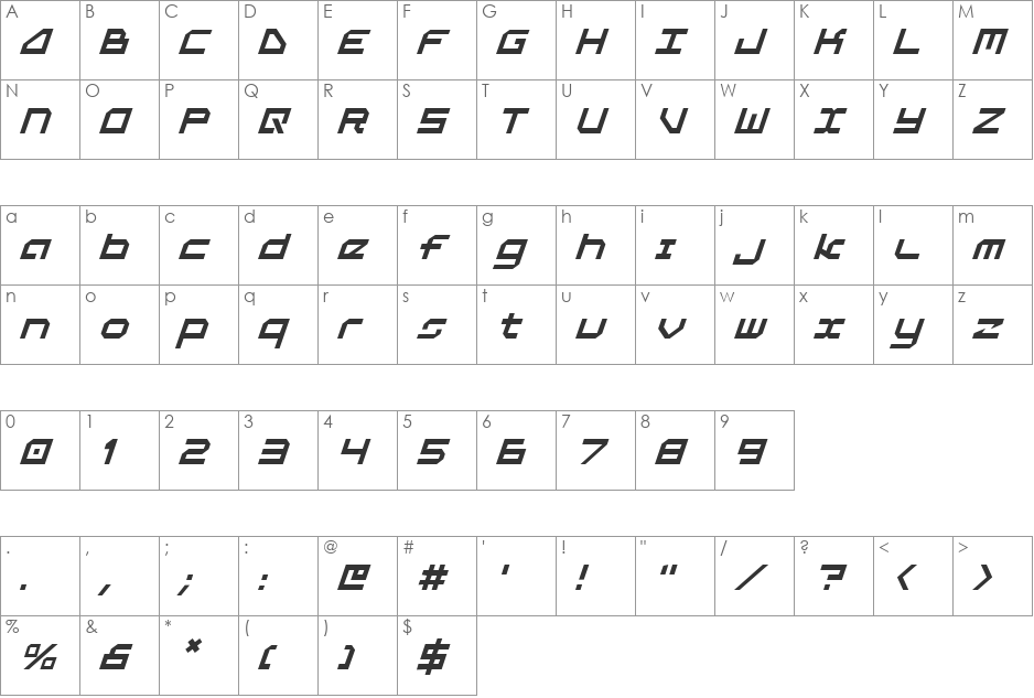 5th Agent Leftalic font character map preview