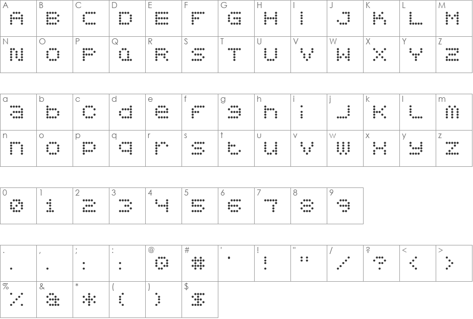 5x5 Dots font character map preview