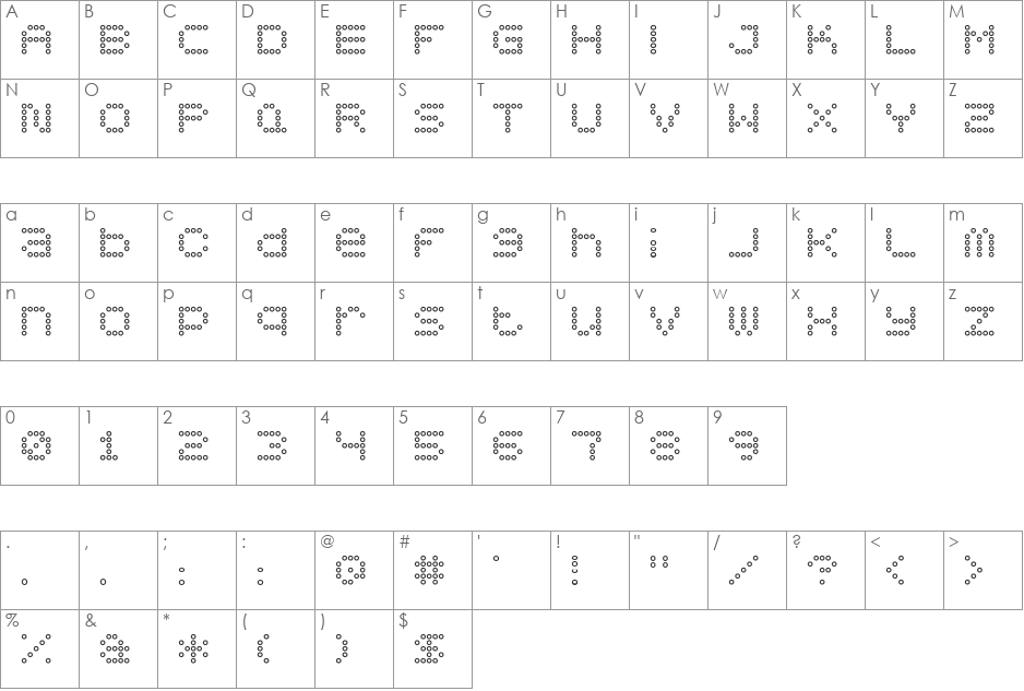 5x5 Dots Outline font character map preview
