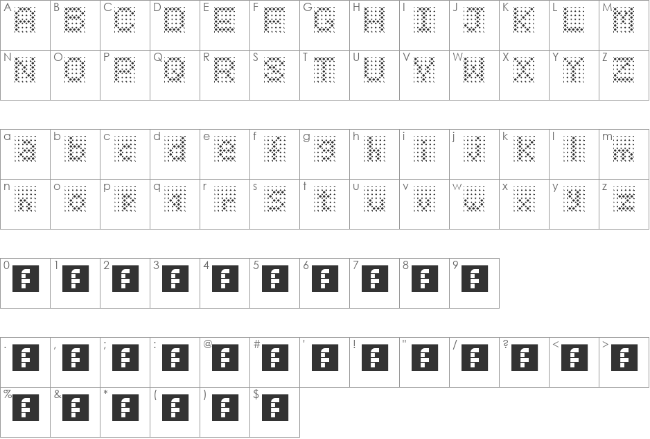 5x6 Wrapped Dots font character map preview