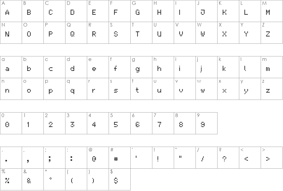 5x7 practical font character map preview