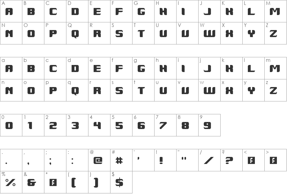 6061 font character map preview
