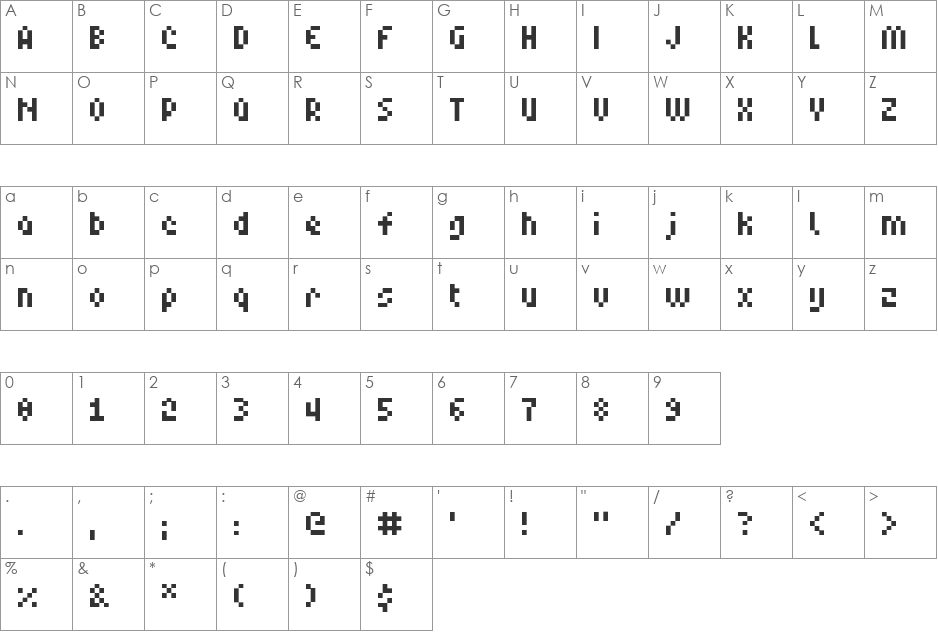 6px Bitmap font character map preview