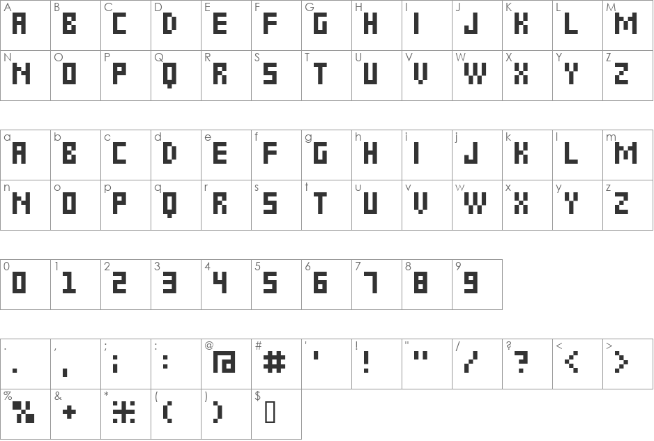 6px2bus font character map preview
