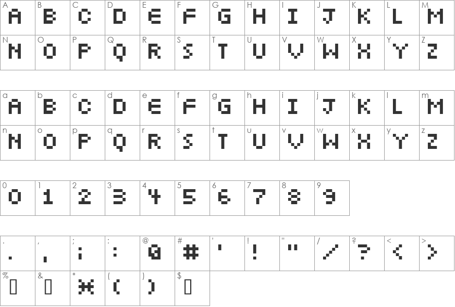 6pxbus font character map preview