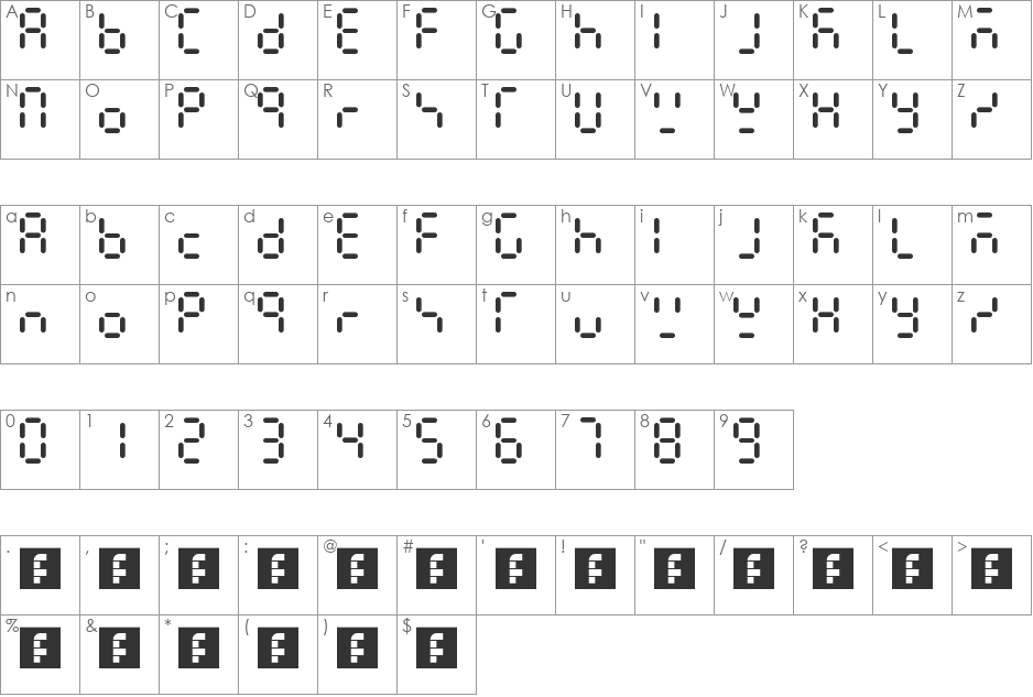7 digit font character map preview