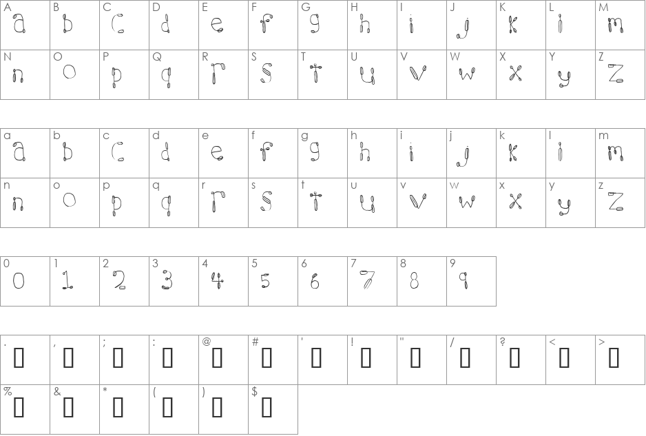 7 hours font character map preview