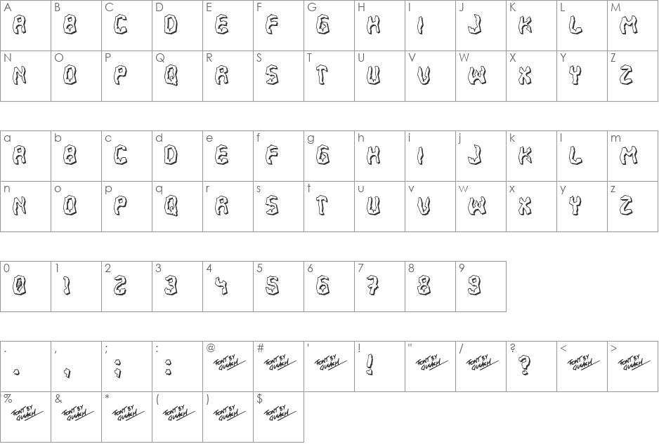 700 Fudge font character map preview