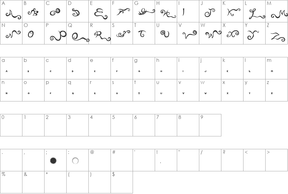 70:Wonta font character map preview