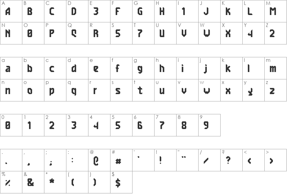 7ABL3 font character map preview