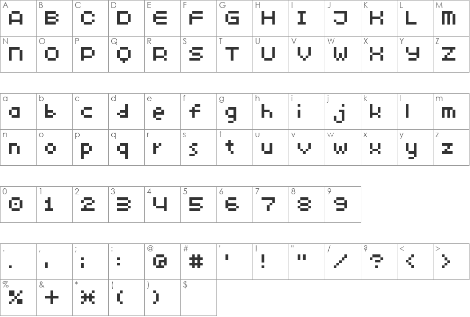 7px4bus font character map preview