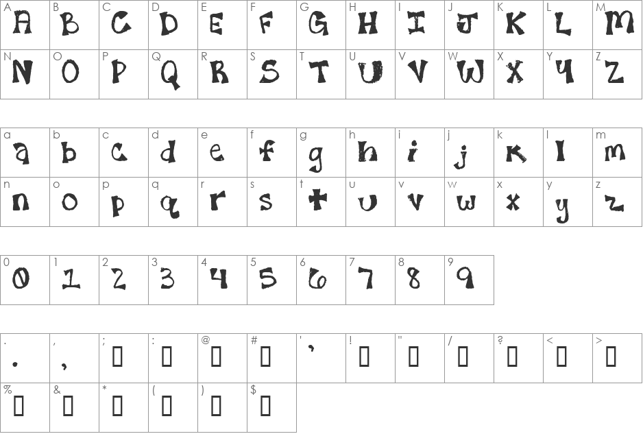 7th FadFace font character map preview