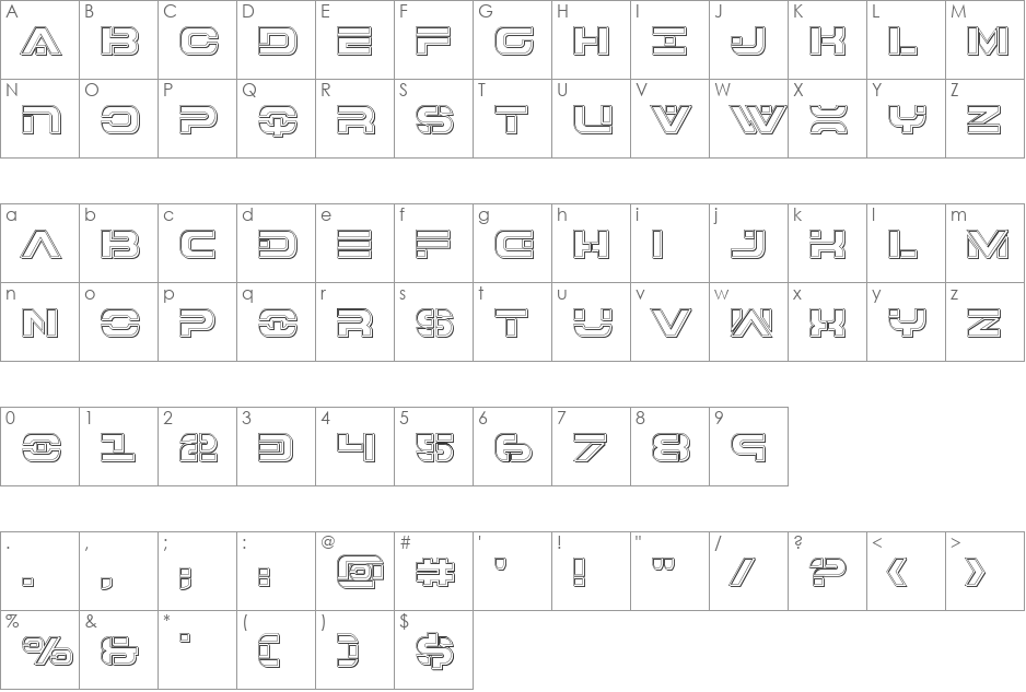 7th Service Engraved font character map preview