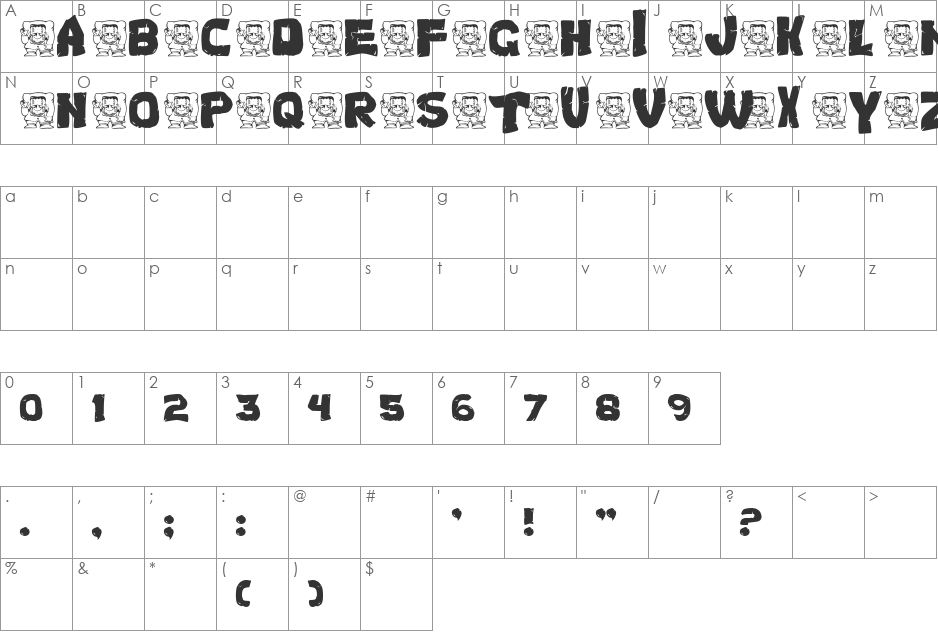 AEZ monster font character map preview