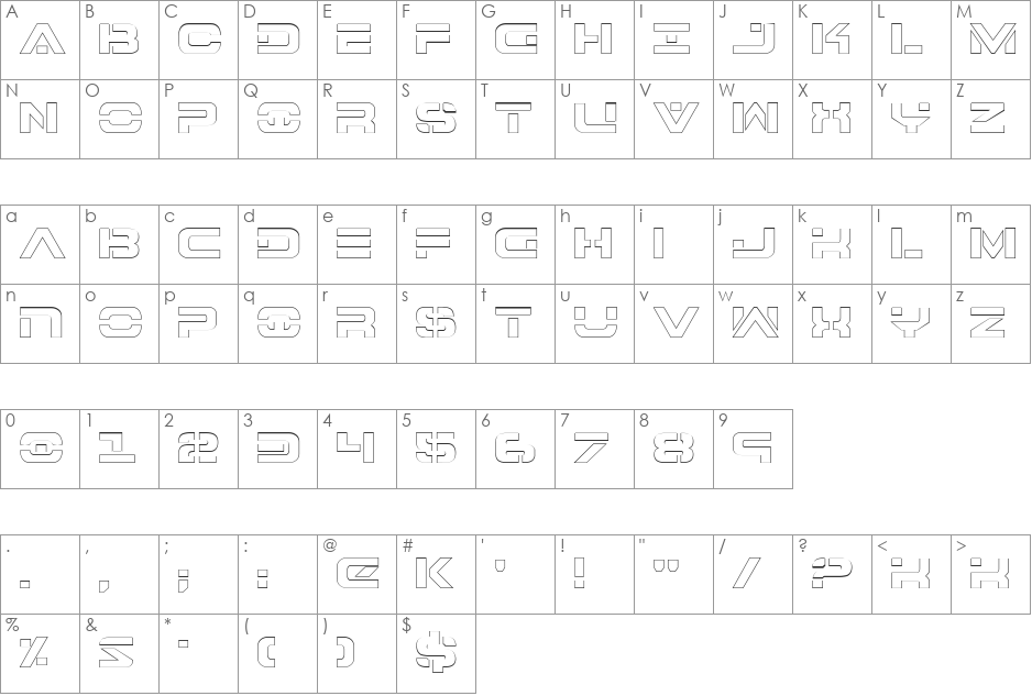 7th Service Outline font character map preview