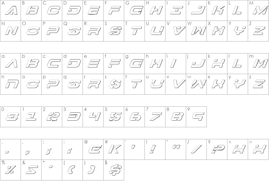 7th Service Outline Italic font character map preview