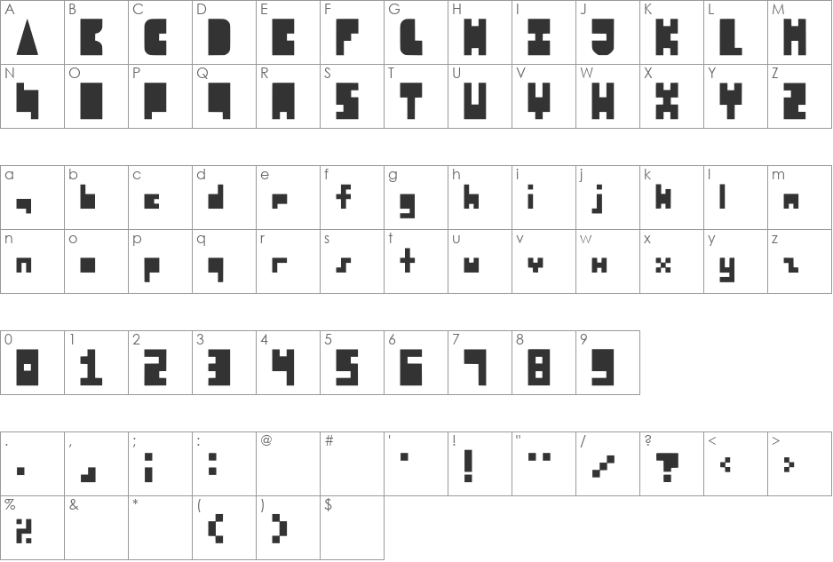8-bit Block Party font character map preview