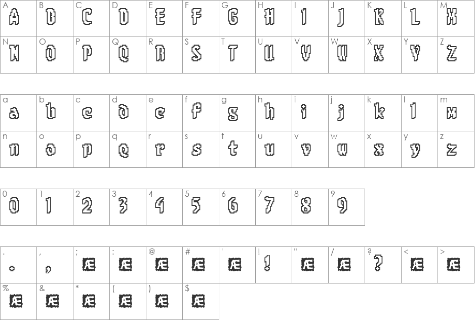 8-bit Limit O (BRK) font character map preview