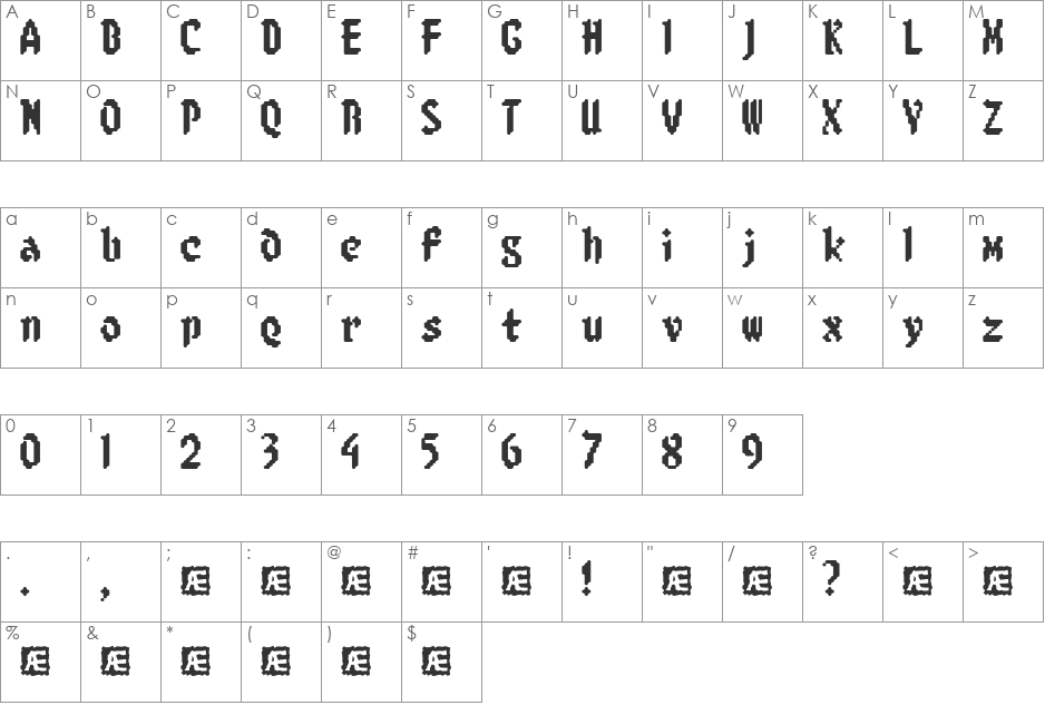 8-bit Limit R (BRK) font character map preview