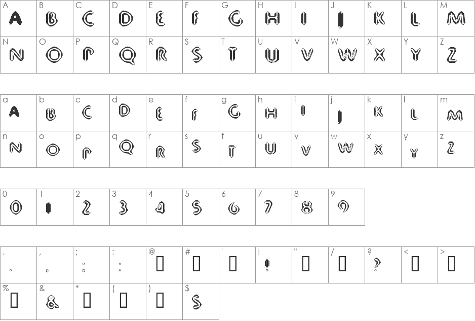 80 Decibels font character map preview
