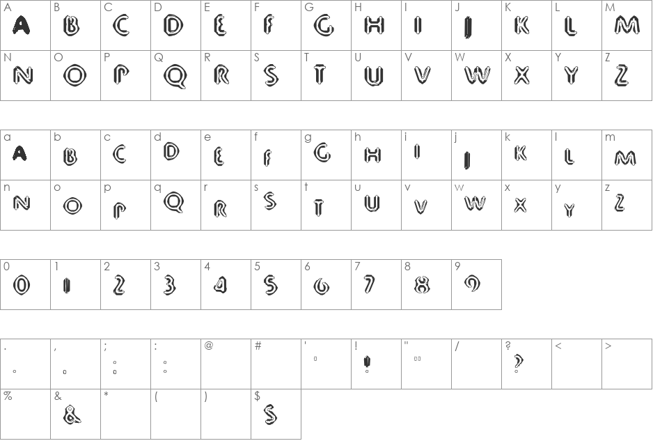 80 Decibels font character map preview