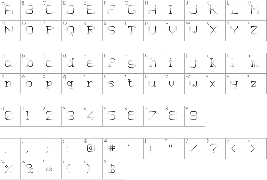 8Pin Matrix font character map preview