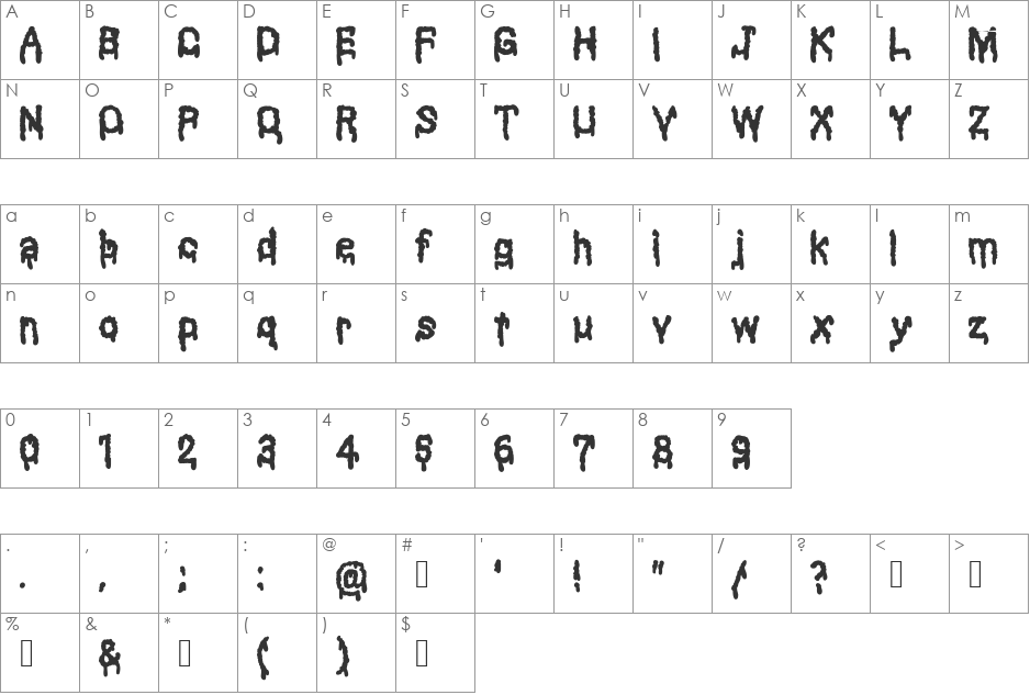 Black Shadow font character map preview