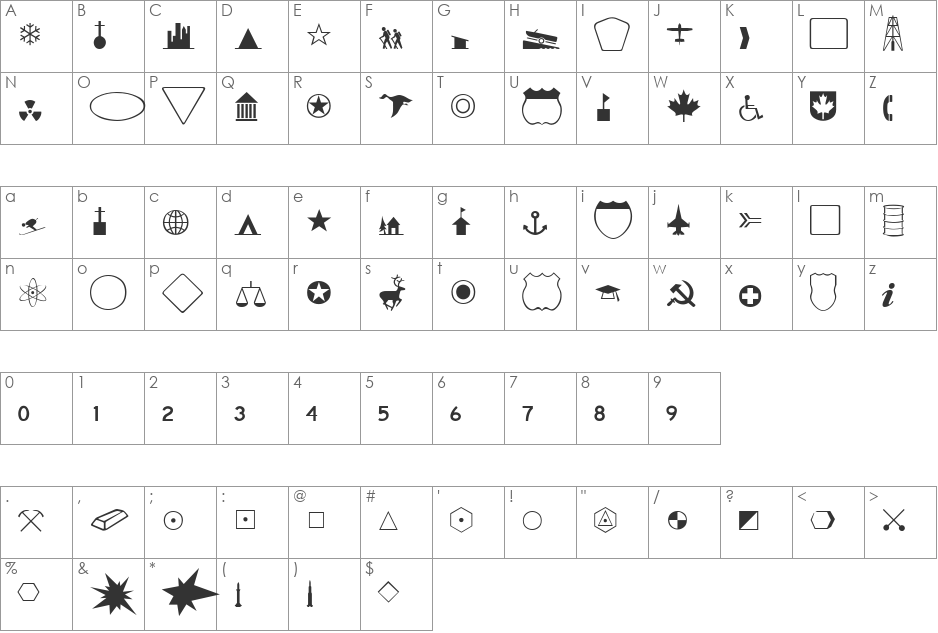 90 font character map preview