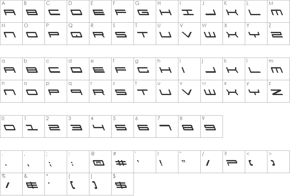 911 Porscha Leftalic font character map preview