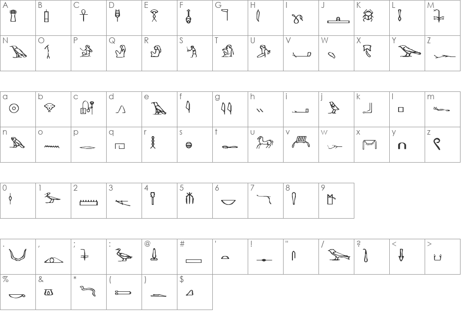 96 font character map preview