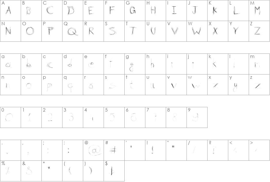 99%LineScratch font character map preview