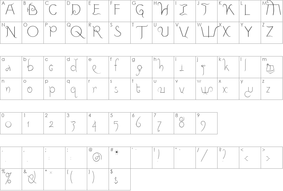 9mm font character map preview