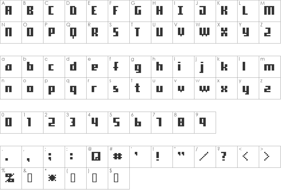 9px2bus font character map preview