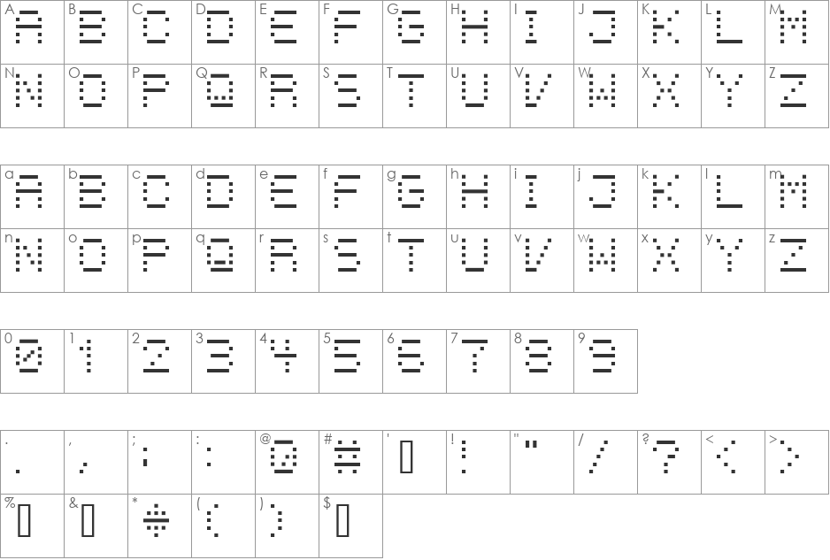 9pxbus font character map preview