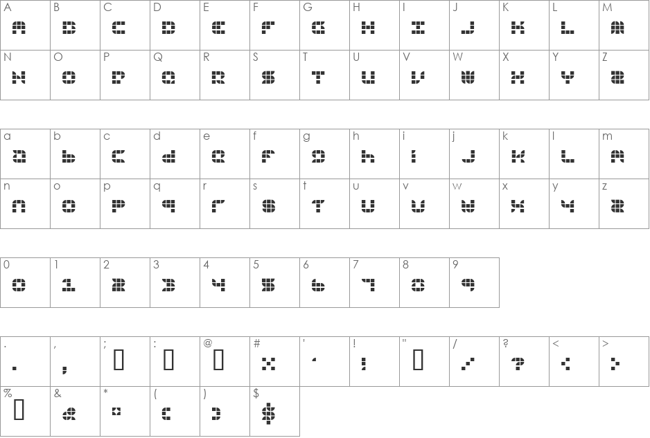 9sqgrd font character map preview