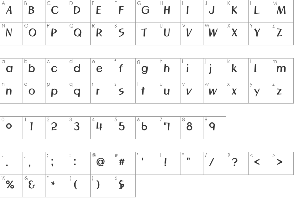magic r.ttf font character map preview