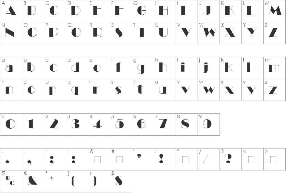 Black Tie Display SSi font character map preview