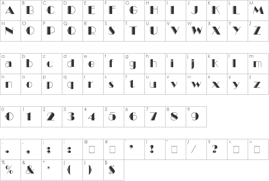 Black Tie Engraved Display SSi font character map preview