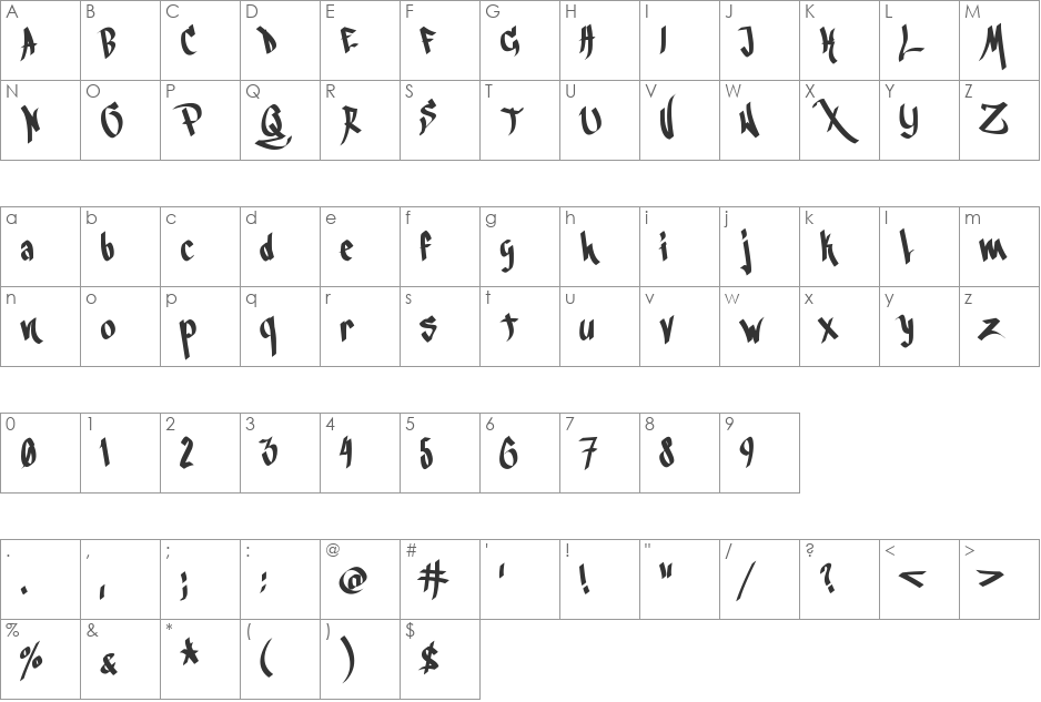 Blackbook 3rd font character map preview